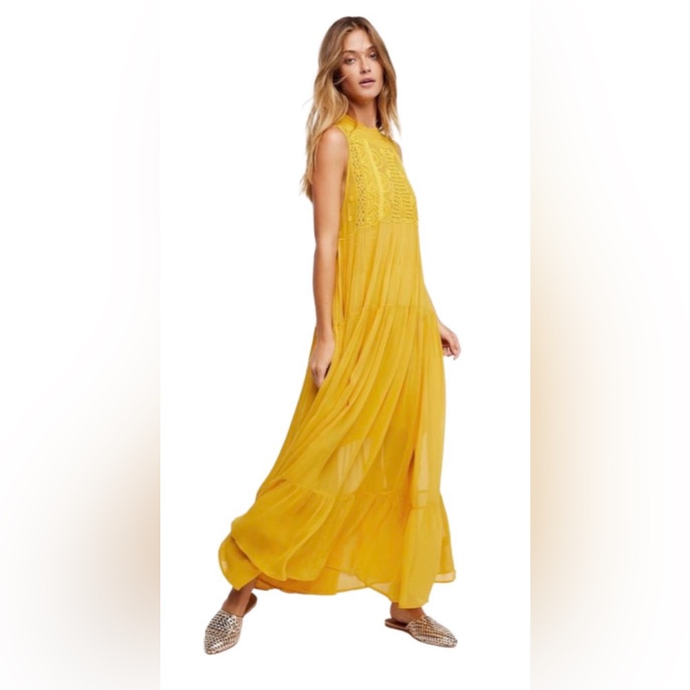 Free People Boho Mustard/ Yellow Maxi Dress